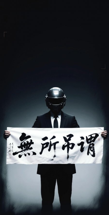 赛博朋克西装头盔无所谓书法冷酷个性潮流手机壁纸