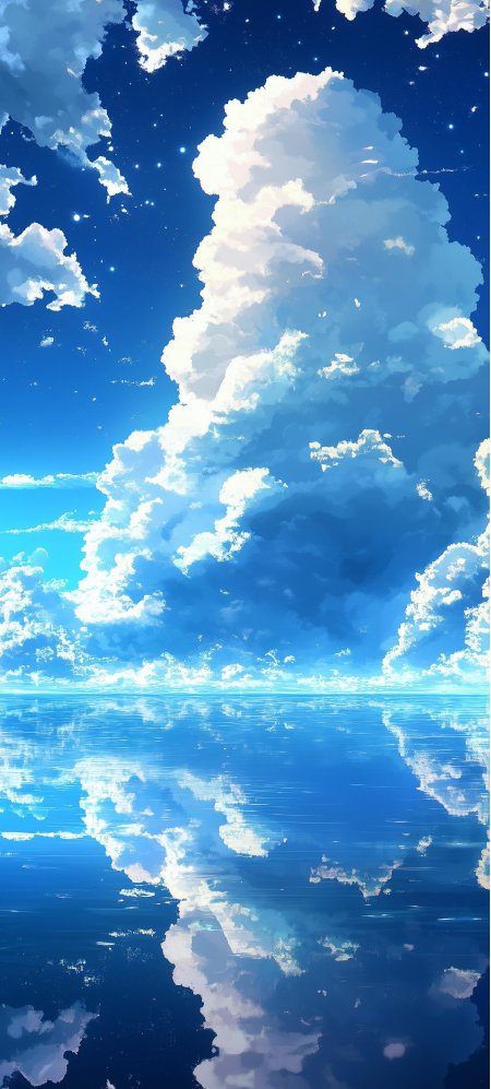 星空夜空海面巨型积云水镜倒映唯美动漫风景手机壁纸