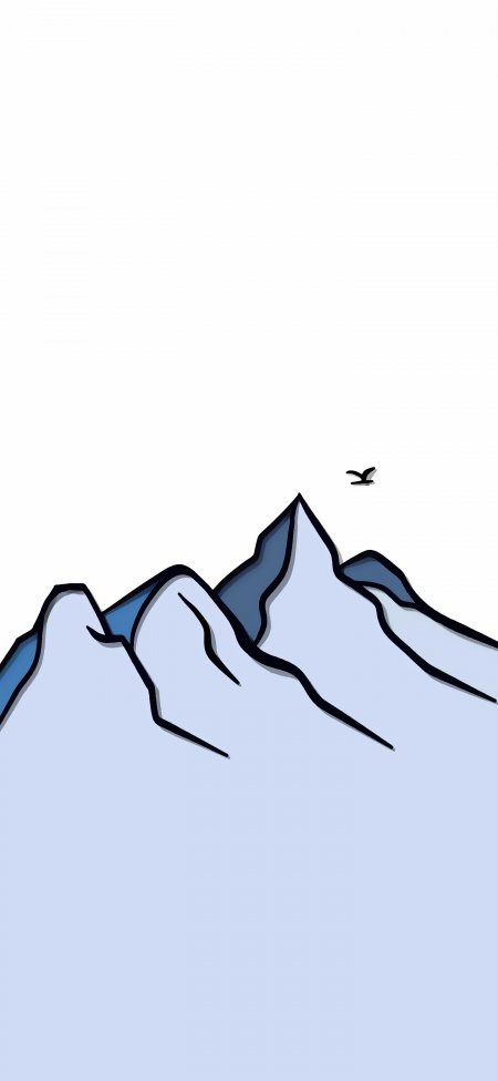 简笔手绘蓝白雪山群峰飞鸟极简创意手机壁纸
