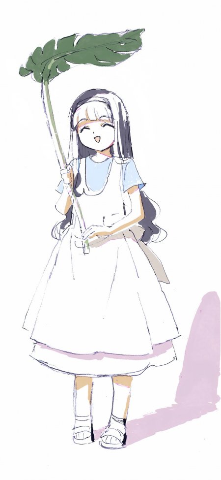 动漫少女龟背竹叶片遮阳微笑夏日治愈手绘手机壁纸