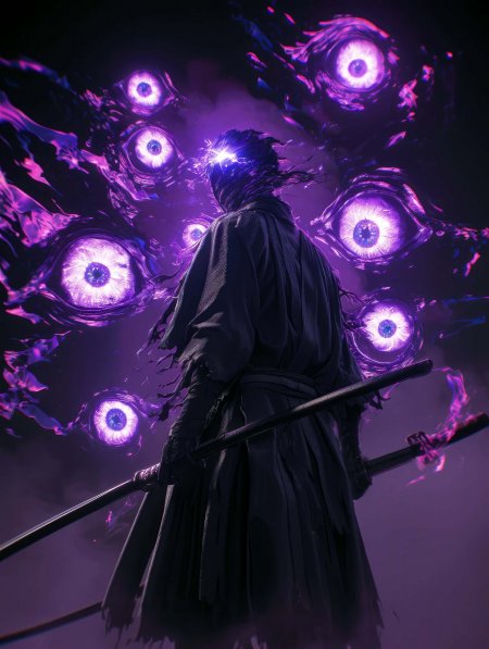 紫瞳迷雾双刀武士暗黑奇幻动漫二次元手机壁纸