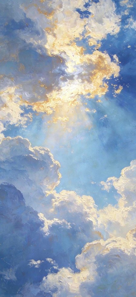 印象派金边白云阳光穿透天空风景手机壁纸