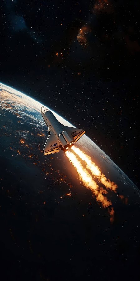 航天飞机地球轨道尾焰升空星际探索科幻手机壁纸