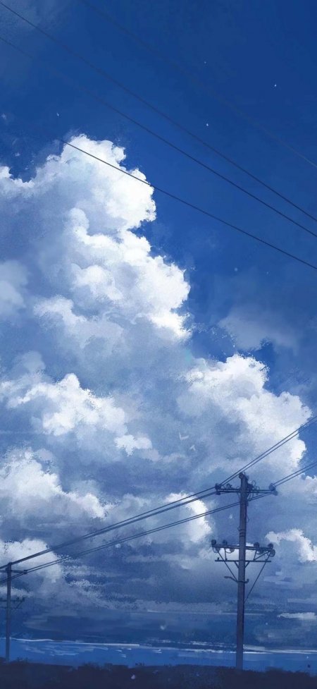 新海诚风积云电线杆电线夏日天空动漫手机壁纸