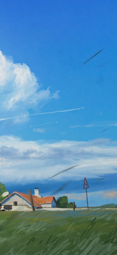 吉卜力白屋田野夏日蓝天治愈风景手机壁纸