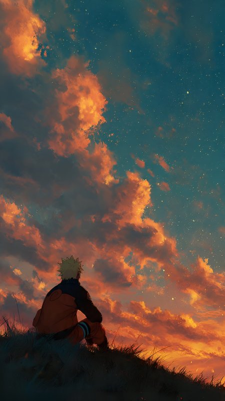 火影忍者鸣人夕阳天空沉思动漫手机壁纸