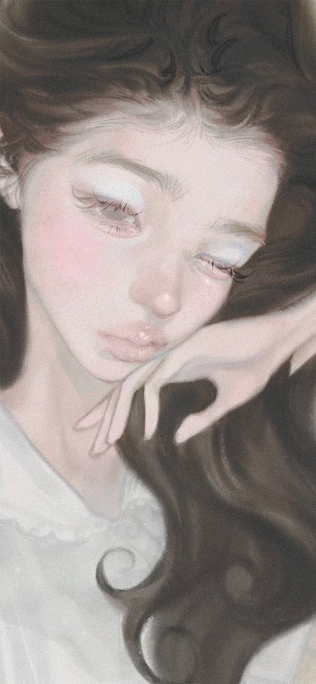 黑发少女褶皱领忧郁欧式插画动漫手机壁纸