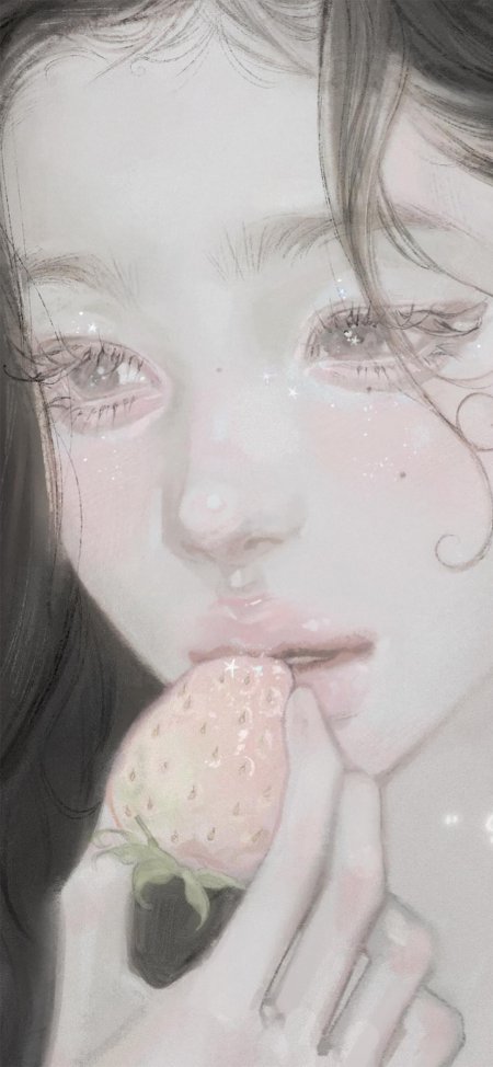 淡白草莓少女面颊星点梦幻唯美动漫手机壁纸