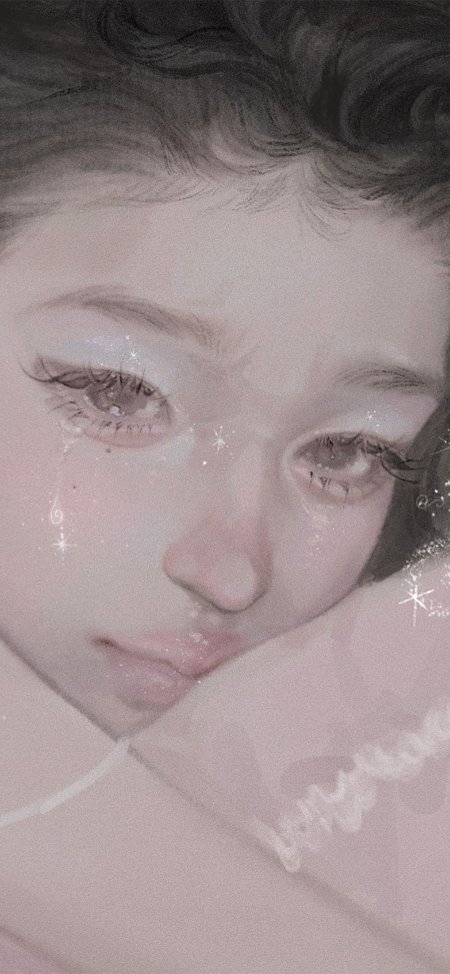 梦幻粉紫少女泪光星点垂眸唯美动漫手机壁纸