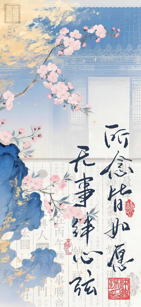 国风樱花所念皆如愿情感文艺手机壁纸