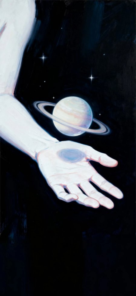 掌心托举土星油画星空神秘宇宙创意文艺手机壁纸