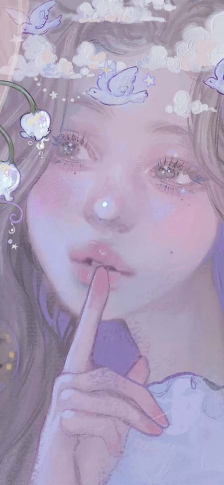 紫云白鸟百合少女竖指梦幻唯美动漫手机壁纸
