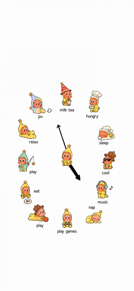 萌系星宝十二时辰作息趣味时钟卡通创意手机壁纸