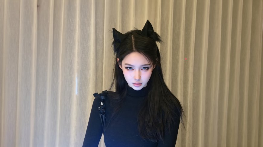 黑猫耳高领毛衣清冷御姐美女摄影电脑壁纸