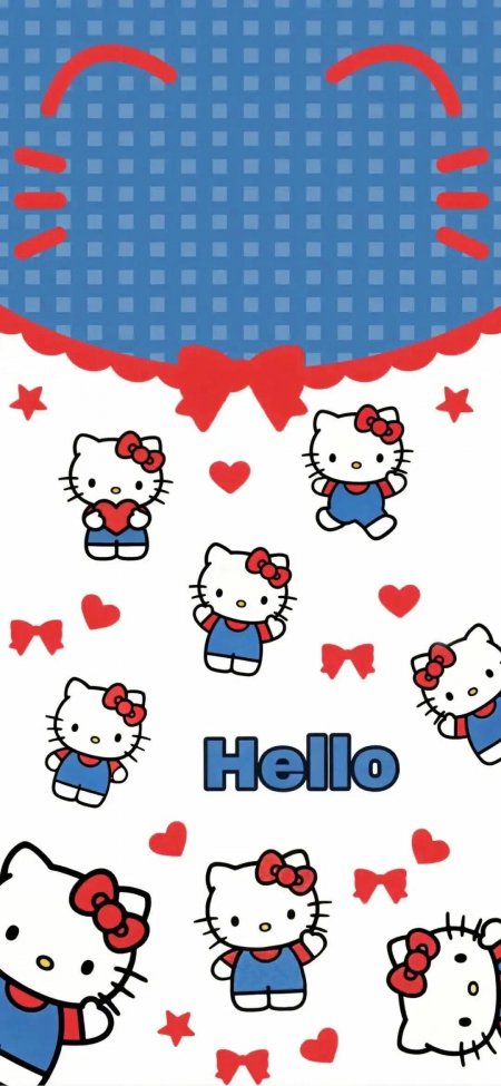 凯蒂猫格子蝴蝶结爱心创意手机壁纸
