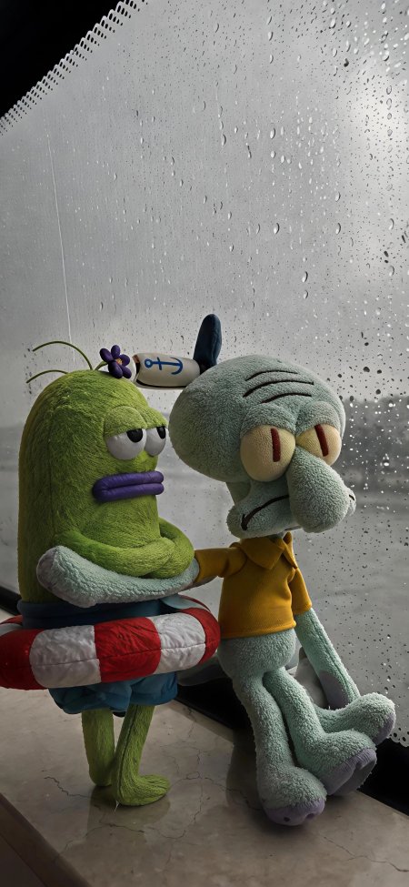 海绵宝宝章鱼哥窗边雨滴动漫手机壁纸