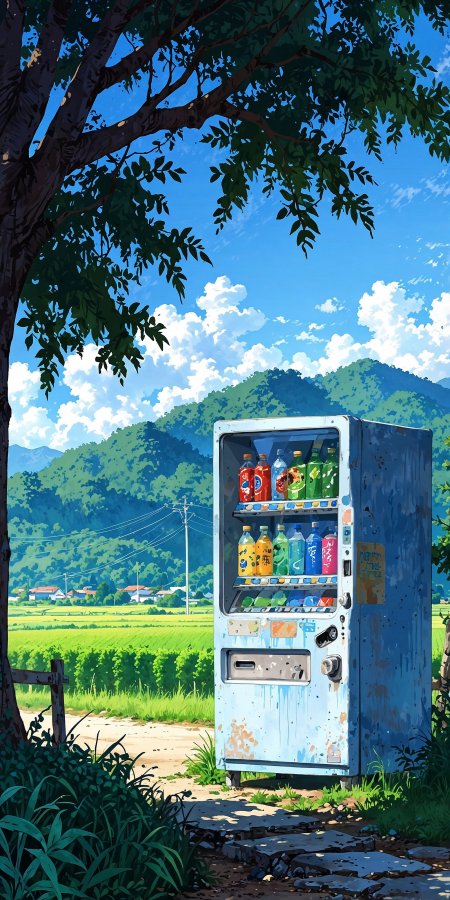 日式田园自动贩卖机治愈动漫手机壁纸