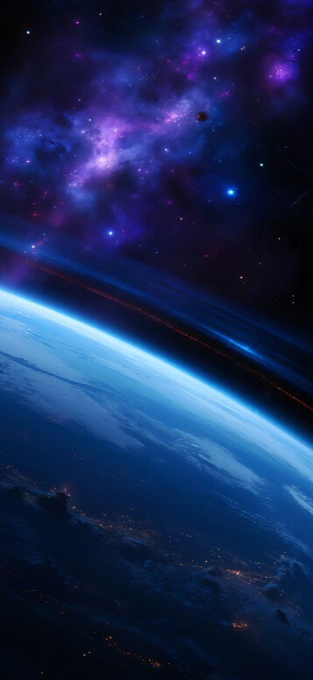 紫霞星云地球夜景轨道创意手机壁纸