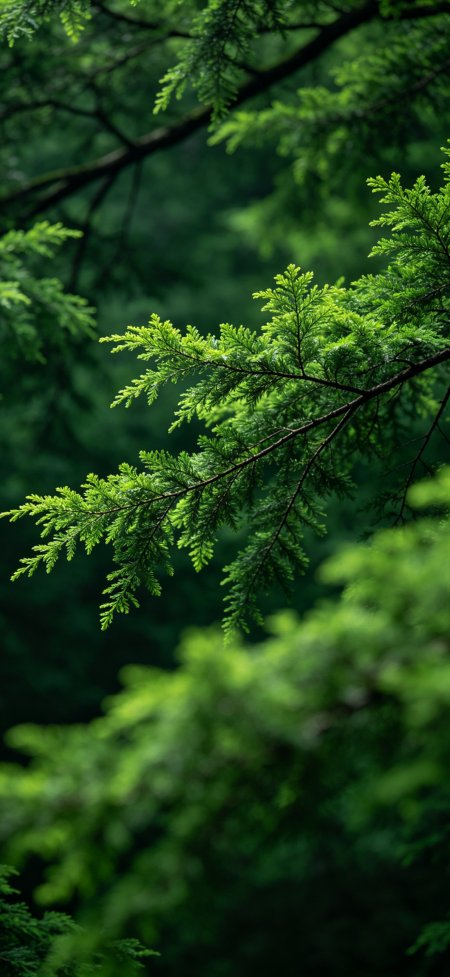 翠绿柏枝森林特写清新风景手机壁纸