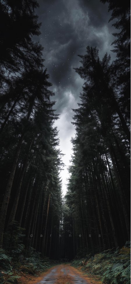 暗夜松林星空小径神秘风景手机壁纸