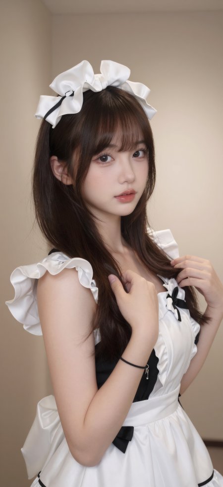 黑白女仆装荷叶边头饰美女手机壁纸