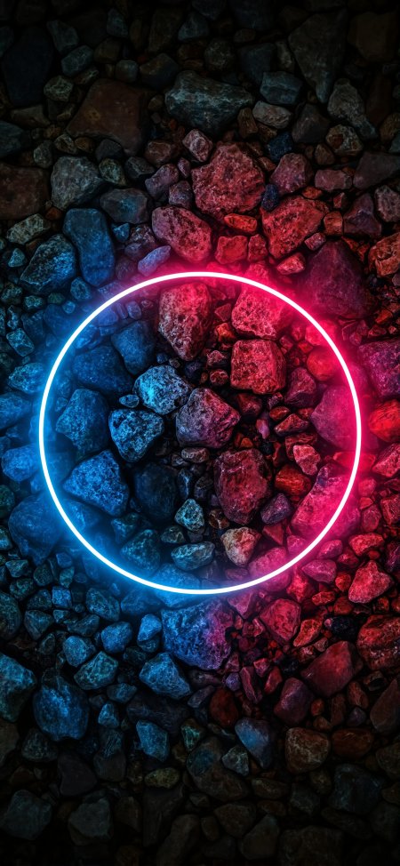 蓝粉霓虹光环碎石地面创意手机壁纸