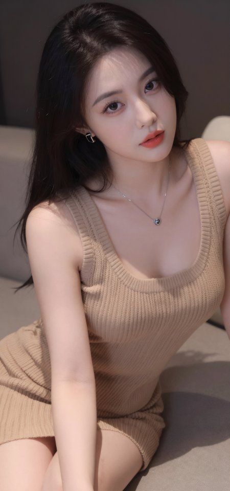 杏色针织裙沙发心形项链美女手机壁纸