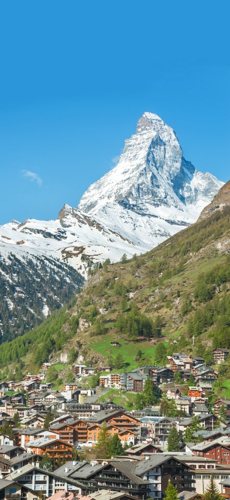 马特洪峰采尔马特雪山村风景手机壁纸