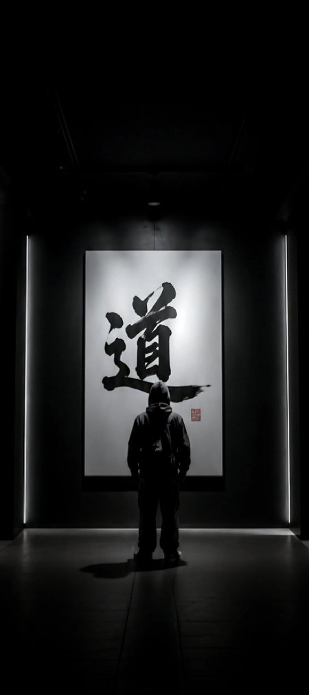 暗室道字书法背影沉思情感文艺手机壁纸