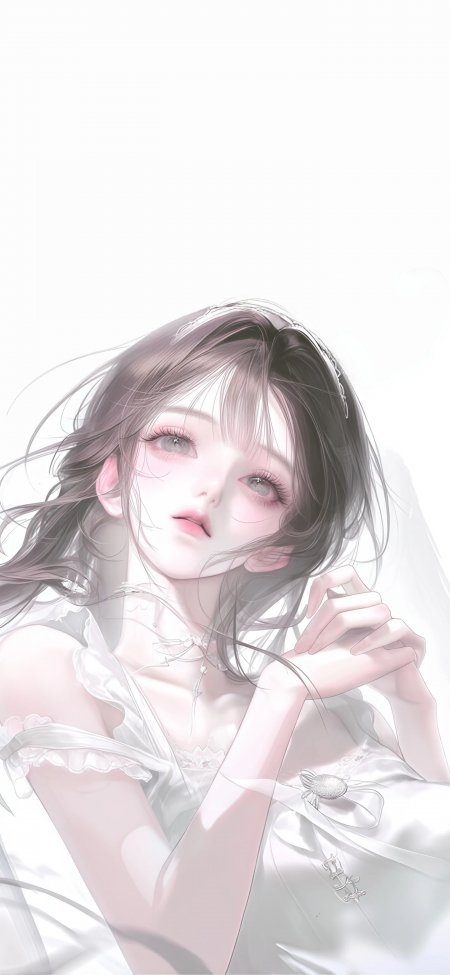 白裙长发灰瞳唯美清冷少女动漫手机壁纸