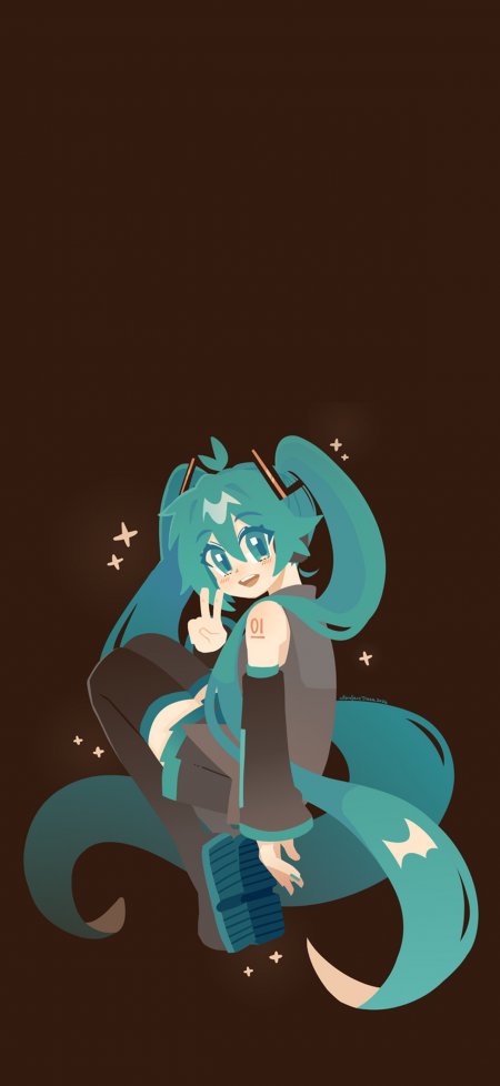 初音未来双马尾比耶坐姿动漫手机壁纸