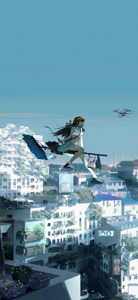 都市晴空飞行少女清扫动漫手机壁纸