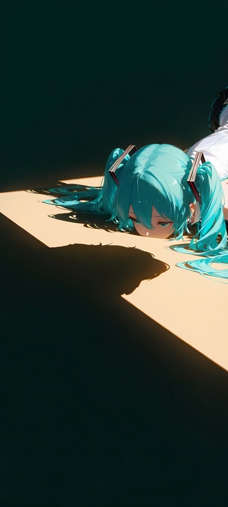 初音未来趴卧阳光投影忧郁动漫手机壁纸