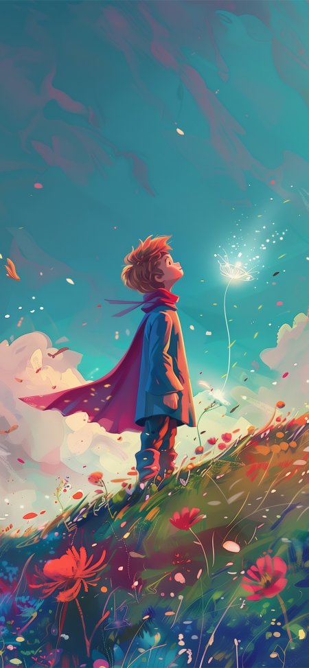 红披风少年仰望发光白花情感文艺手机壁纸