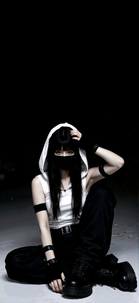 白帽黑口罩机能街拍美女手机壁纸