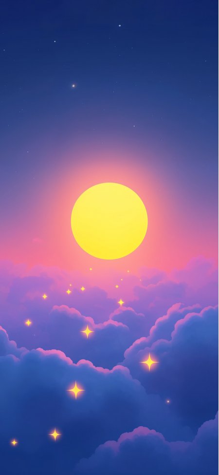 金月紫云星空梦幻插画情感文艺手机壁纸