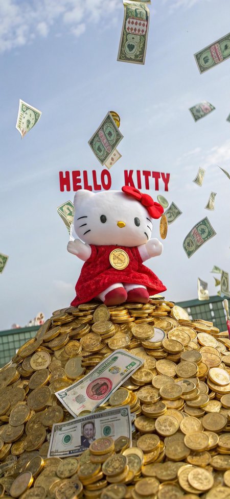凯蒂猫金币堆暴富招财动漫手机壁纸