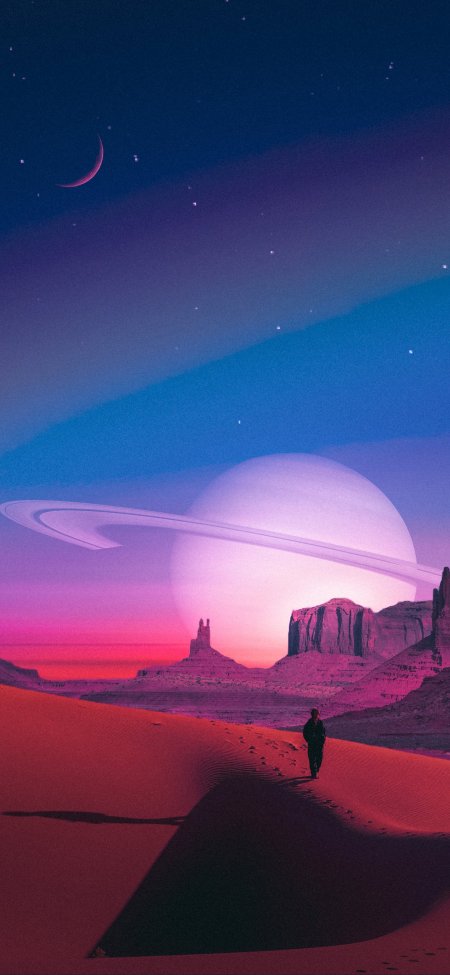 环状星球沙漠旅人紫粉科幻创意手机壁纸