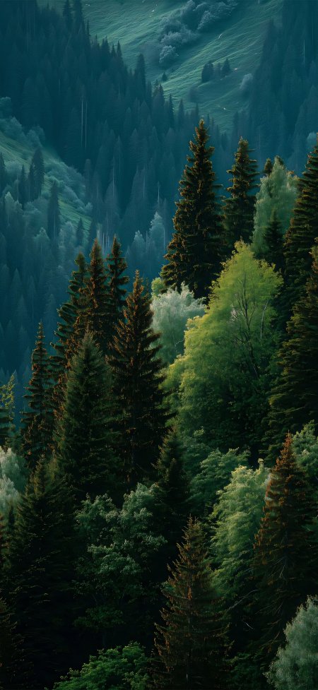 翠绿山坡密林层叠苍翠自然风景手机壁纸