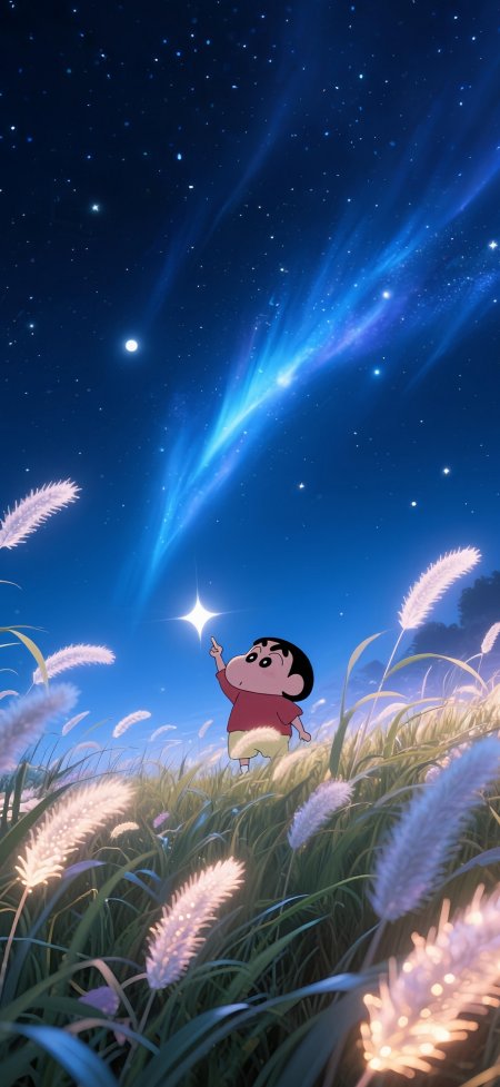 蜡笔小新指尖星芒夜空梦幻动漫手机壁纸