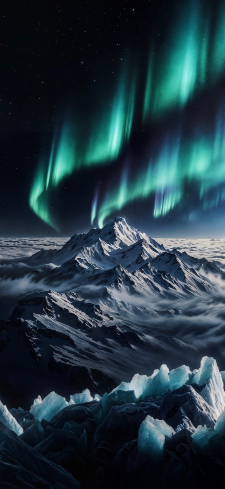 极光雪峰云海星空夜景风景手机壁纸