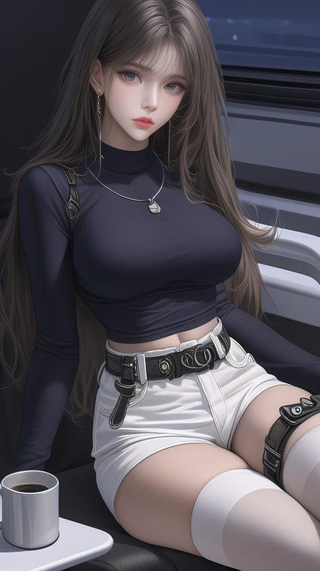 蓝瞳灰发少女旅途咖啡车窗动漫手机壁纸