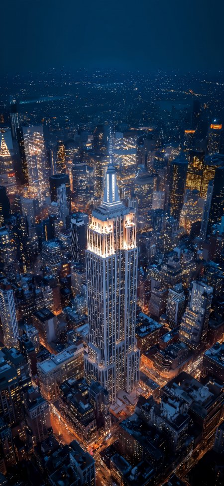 纽约帝国大厦夜景航拍灯火风景手机壁纸