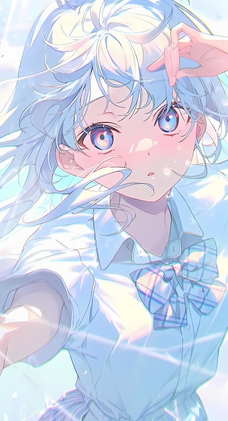 蓝发少女制服幻彩光影治愈动漫手机壁纸