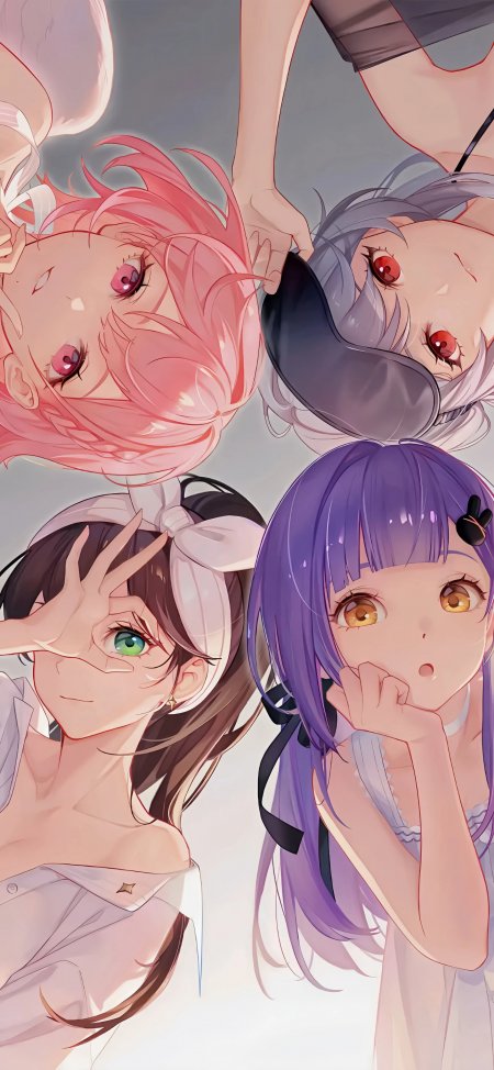 四位少女俯视环绕可爱合影动漫手机壁纸