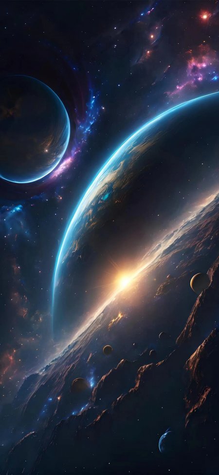 星际行星日升星云科幻壮阔创意手机壁纸