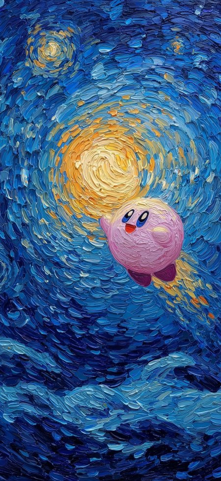 星之卡比梵高星空油画飞翔游戏手机壁纸