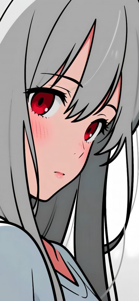 银发红瞳少女特写白底清冷动漫手机壁纸