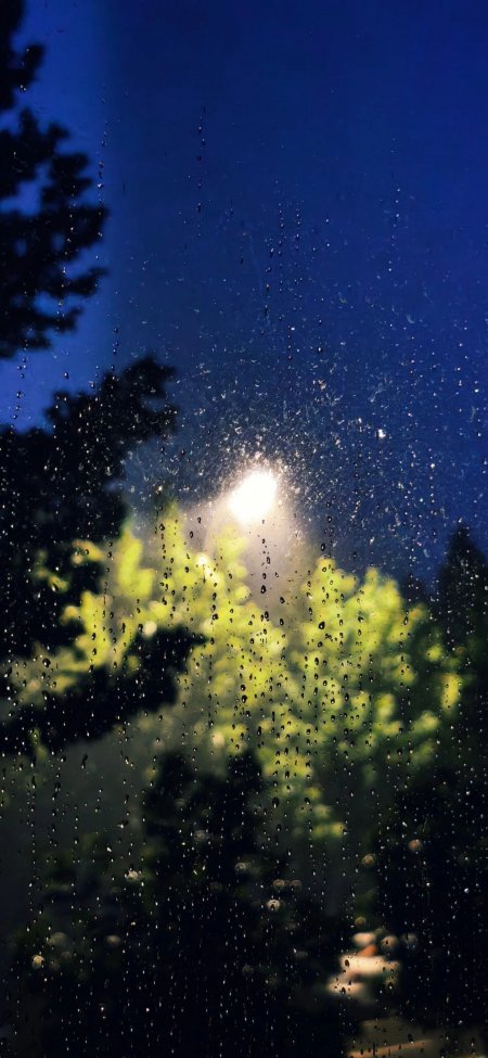 雨夜窗玻璃水珠路灯光影风景手机壁纸