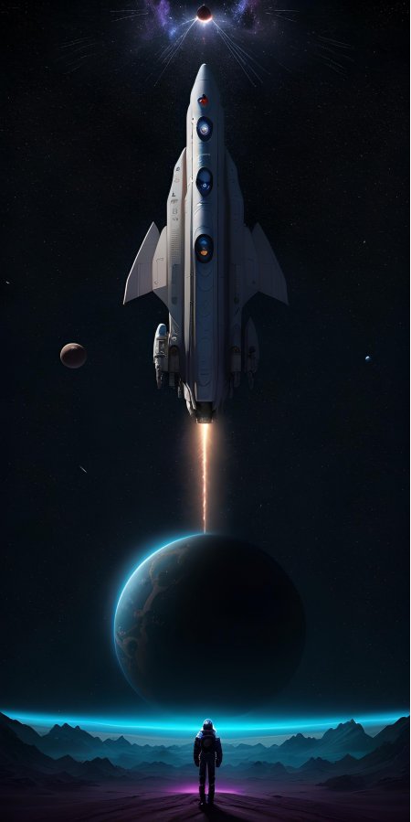 宇航员望飞船星际启航科幻创意手机壁纸